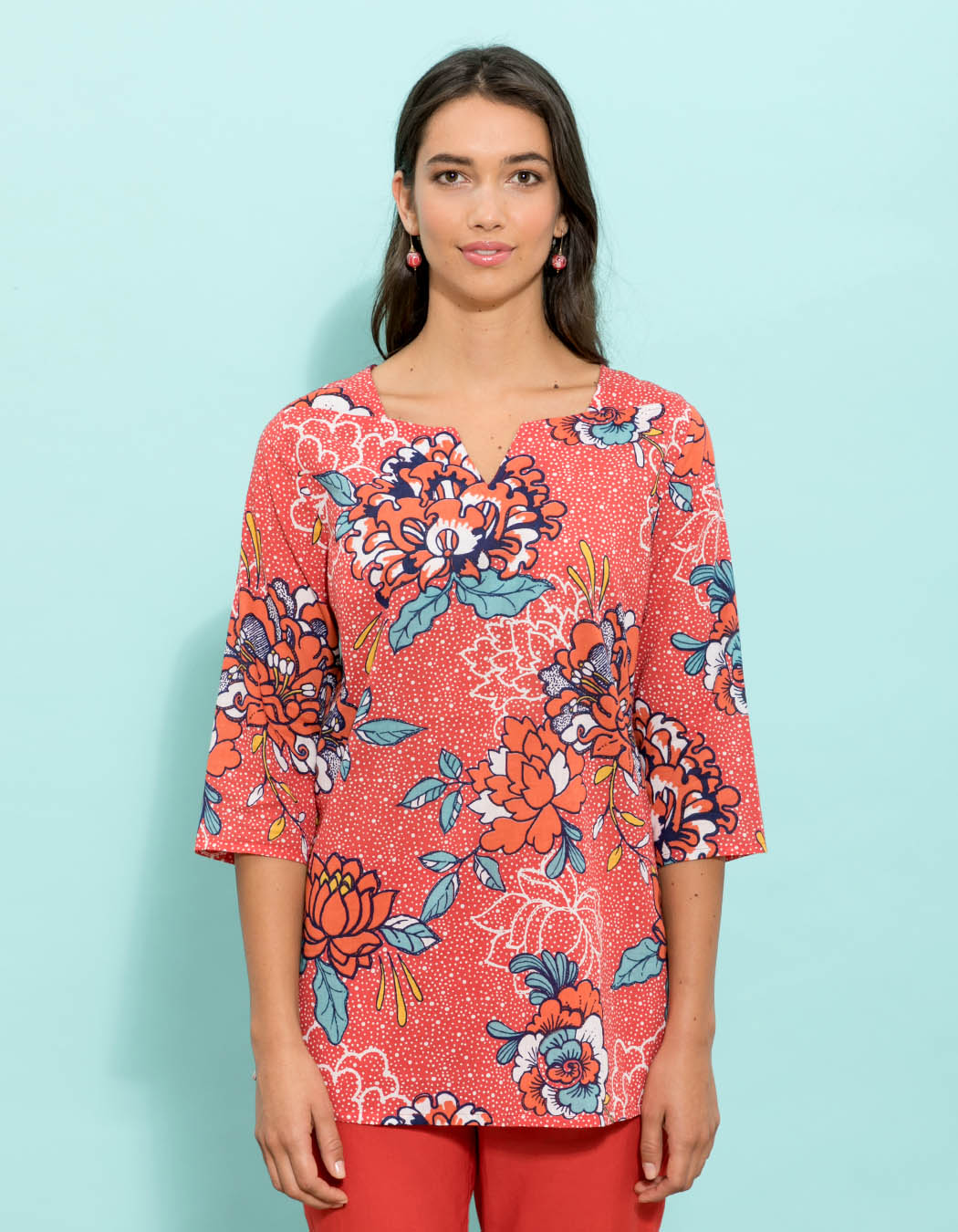 Pull bleu et prune court en laine col rond - La Fée Maraboutée