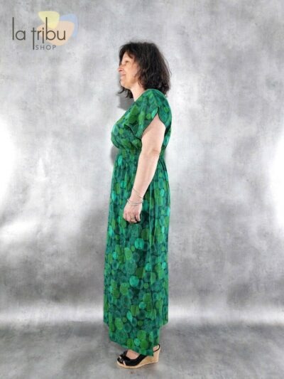 Robe longue col V couleur verte vetement Lalita