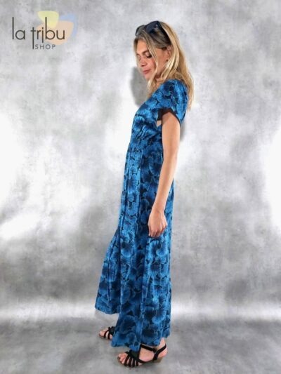 Robe longue bleue à grandes feuilles Lalita 23